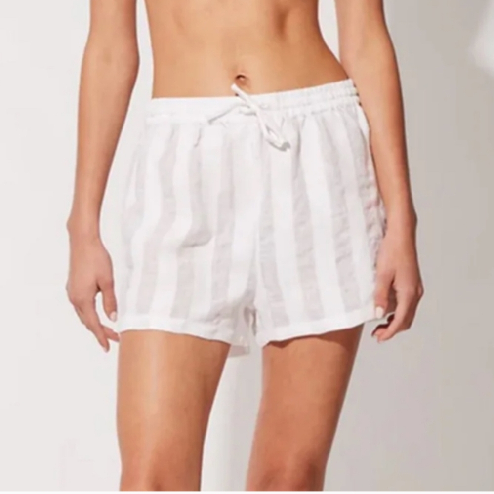 Solid & Striped Charlie Linen Stripe Marshmallow Shorts Size Small $128